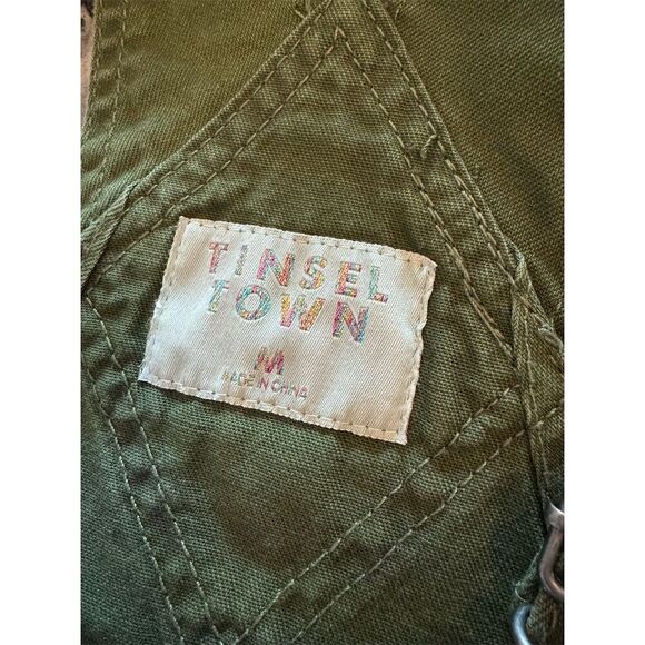 Tinseltown Green Denim Overalls Size M Casual One-Piece bib shorts - Picture 8 of 11